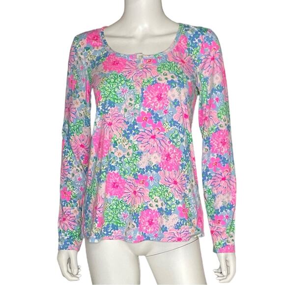 Lilly Pulitzer Pajama Henley Top Multi Lil Soirée All Day Women’s Sz S - Picture 2 of 7